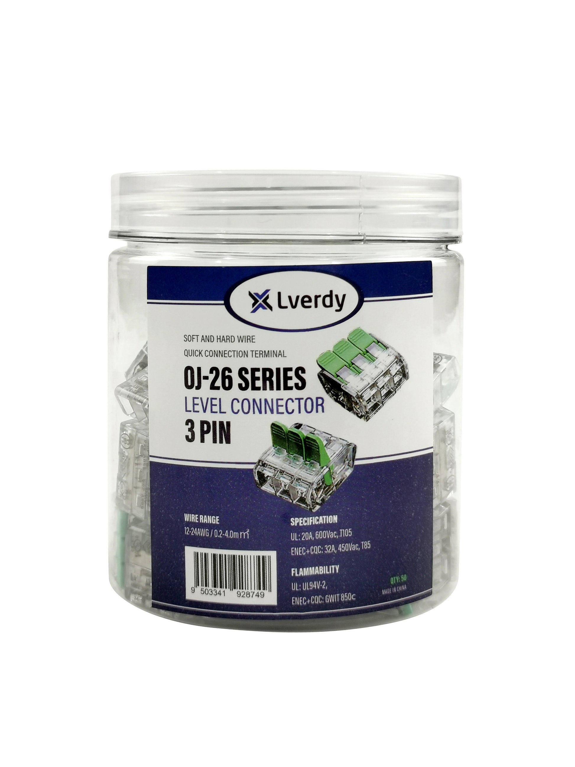 Lverdy Verbindungsklemmen 3-Leiter, 0.2–4.0 mm² (50 Stück) Lverdy