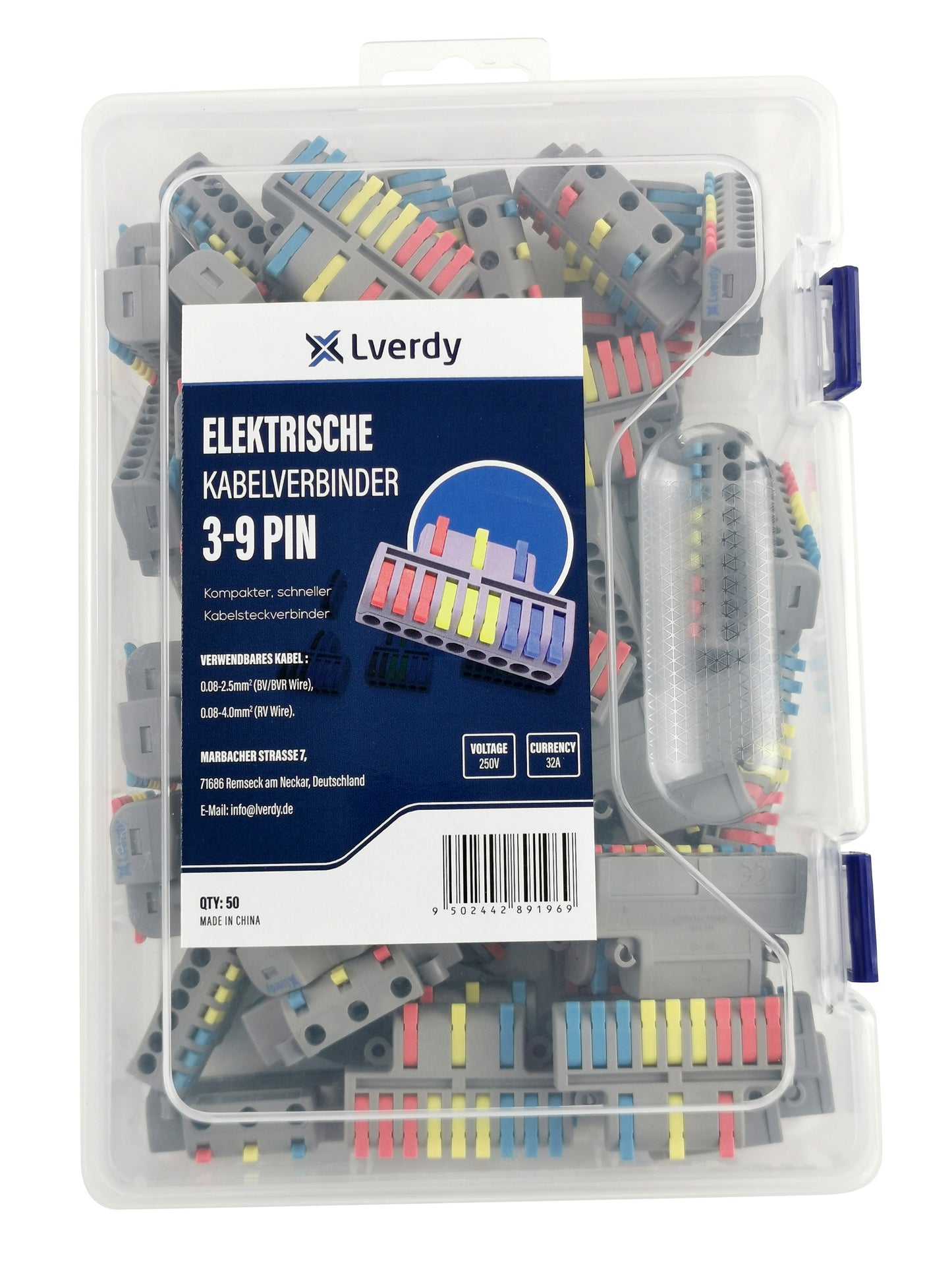 Lverdy Durchgangsverbinder 3-9 Pin 12 Leiter max. 4mm² Lverdy