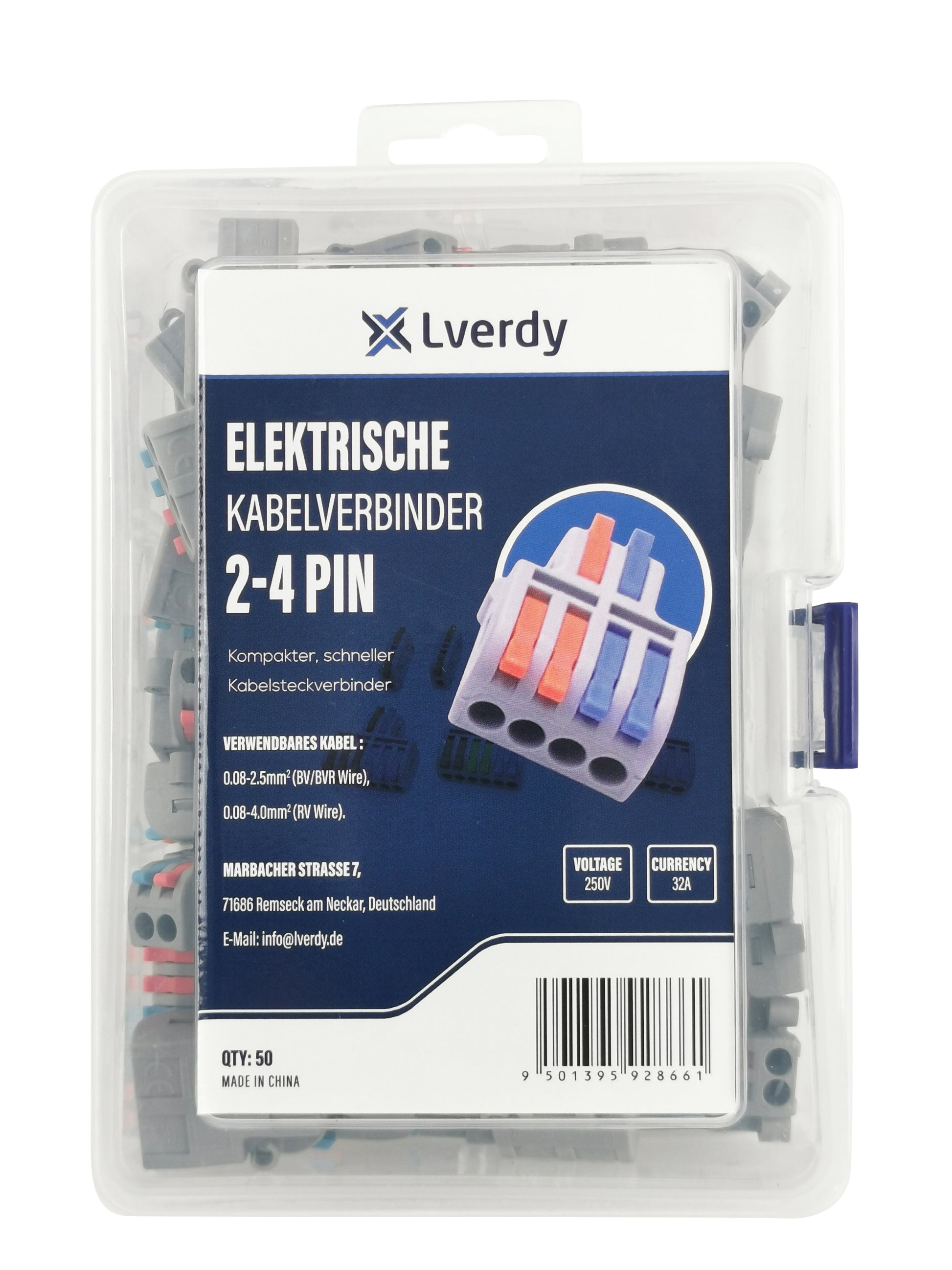 Lverdy Durchgangsverbinder 2-4 Pin 6 Leiter max. 4mm² Lverdy